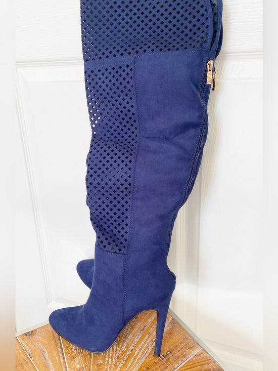 Shoe Dazzle Shoes - NIB Shoe Dazzle Navy Laser-cut Over The Knee Boots